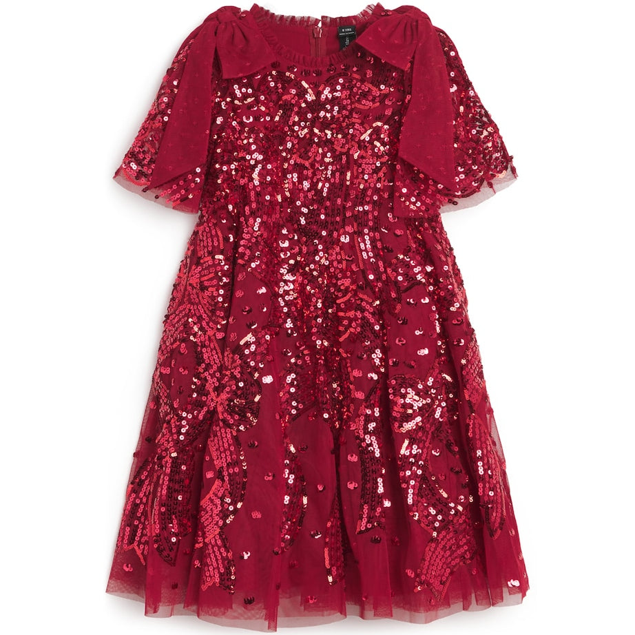 Red Sequinned Bow-Detail Dress (4-12 Years)