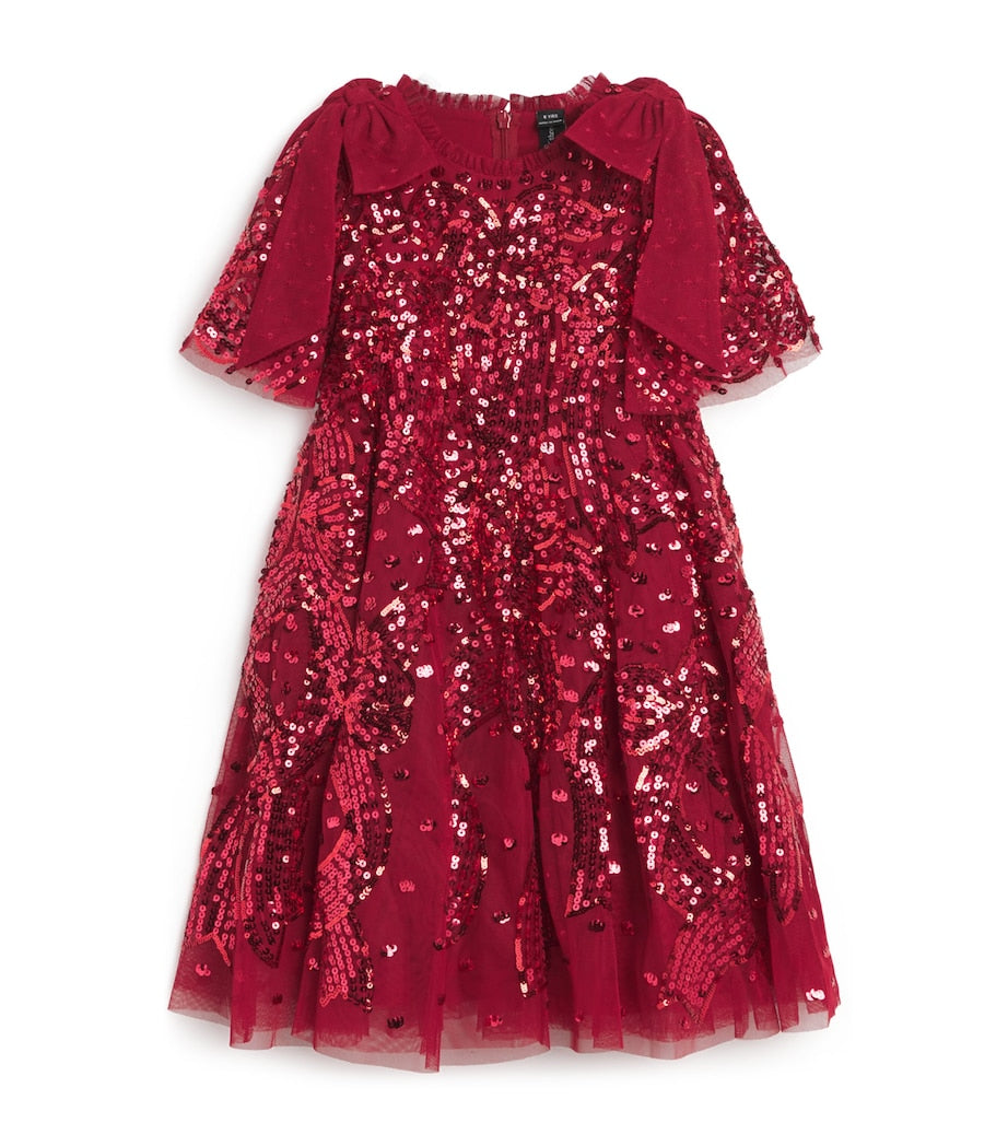 Red Sequinned Bow-Detail Dress (4-12 Years)