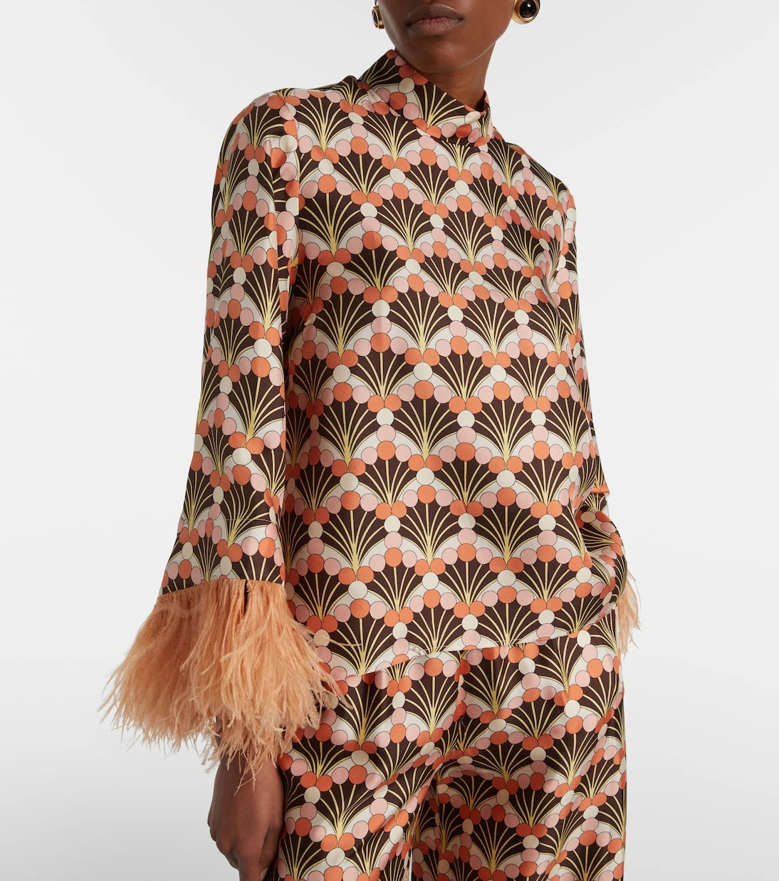 La DoubleJ - Make An Exit feather-trimmed silk twill top