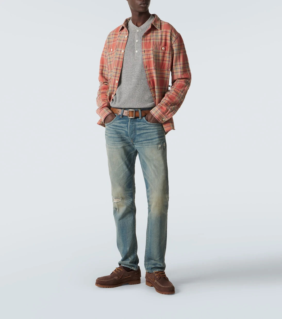 RRL - Waffle örgü pamuk Henley tişört