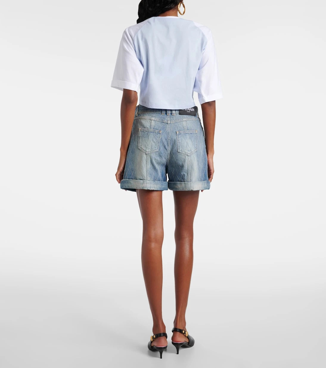 Balmain - Patterned denim shorts