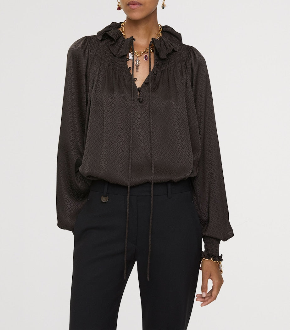 Brown Silk Geometric Blouse