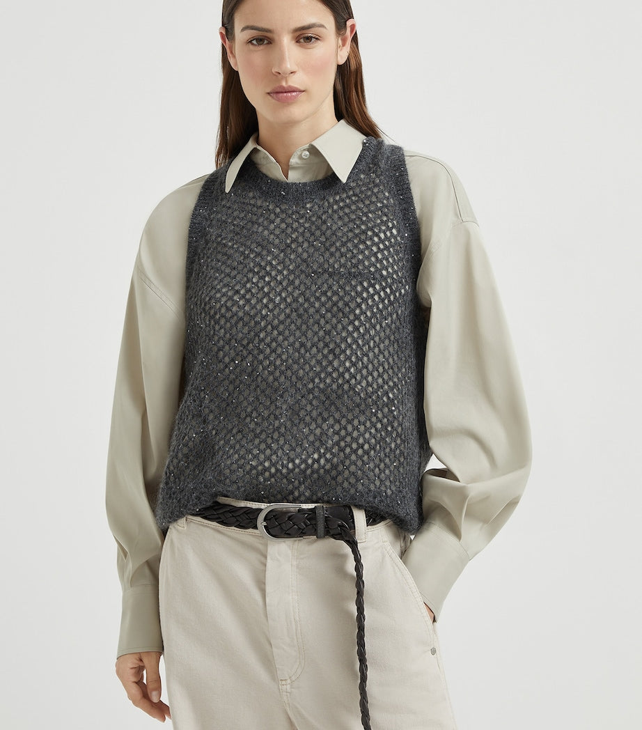 Brunello Cucinelli Grey Dazzling Mesh Knitted Vest