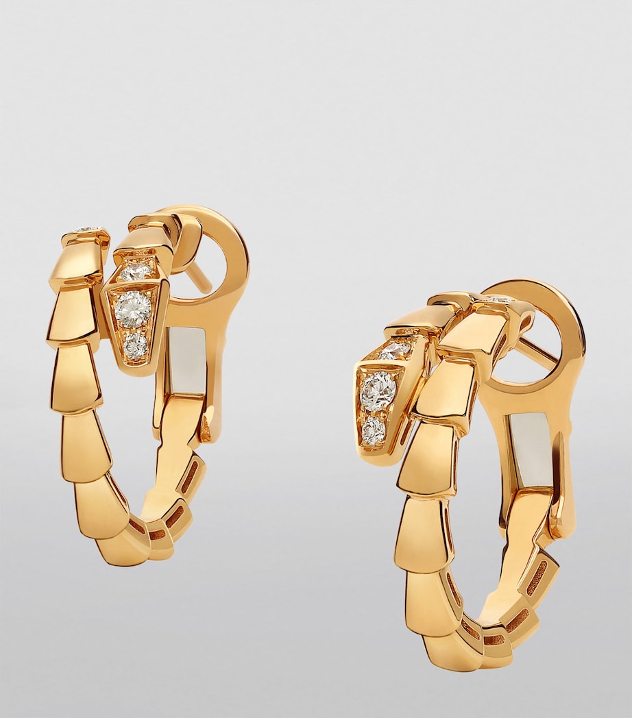 Yellow Gold and Diamond Serpenti Viper Hoop Earrings