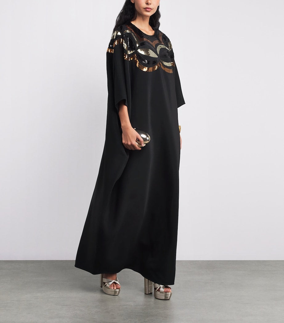 Crepe Sequin-Embellished Maxi Kaftan Dress