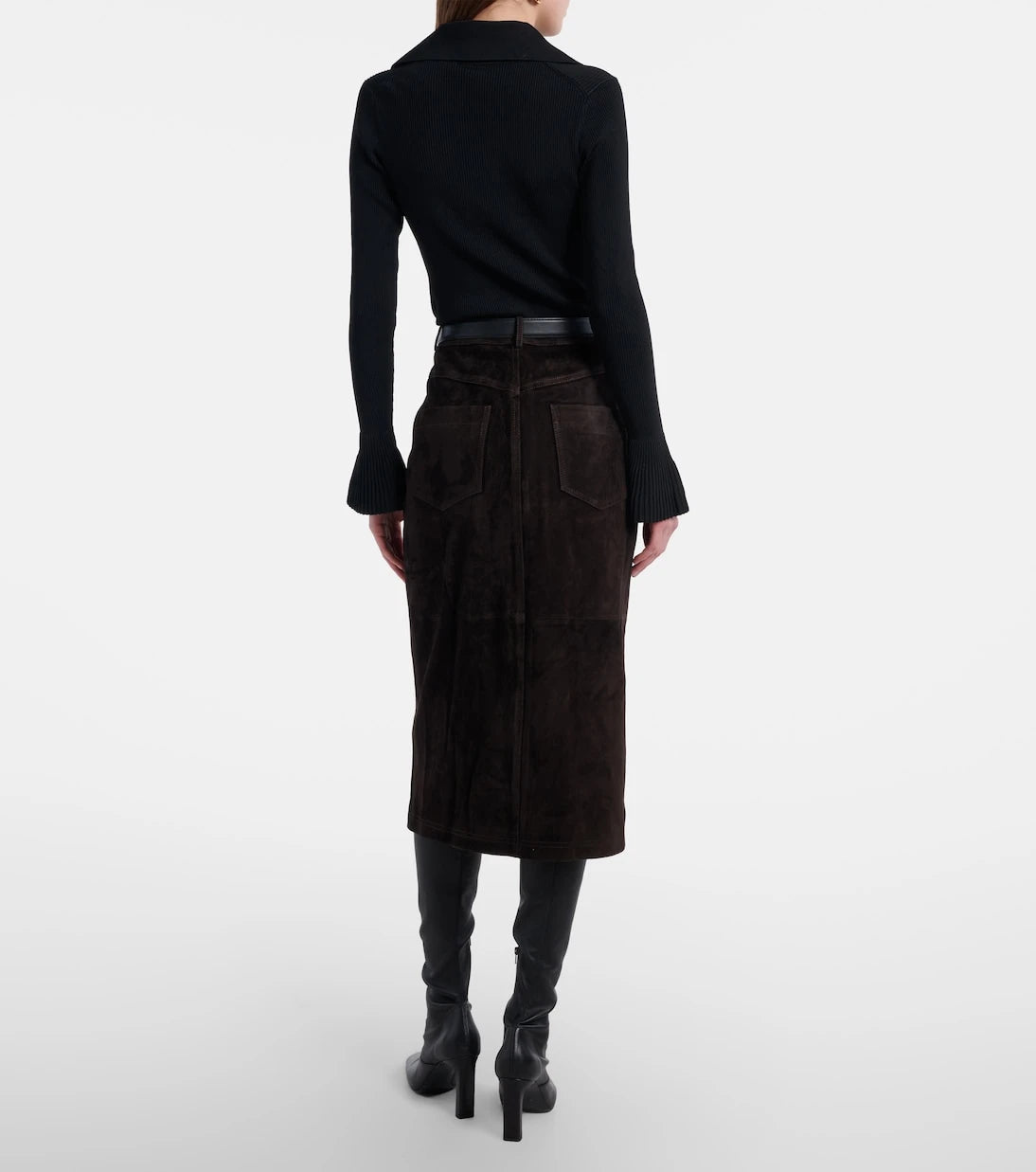 Self-Portrait - Suede midi skirt