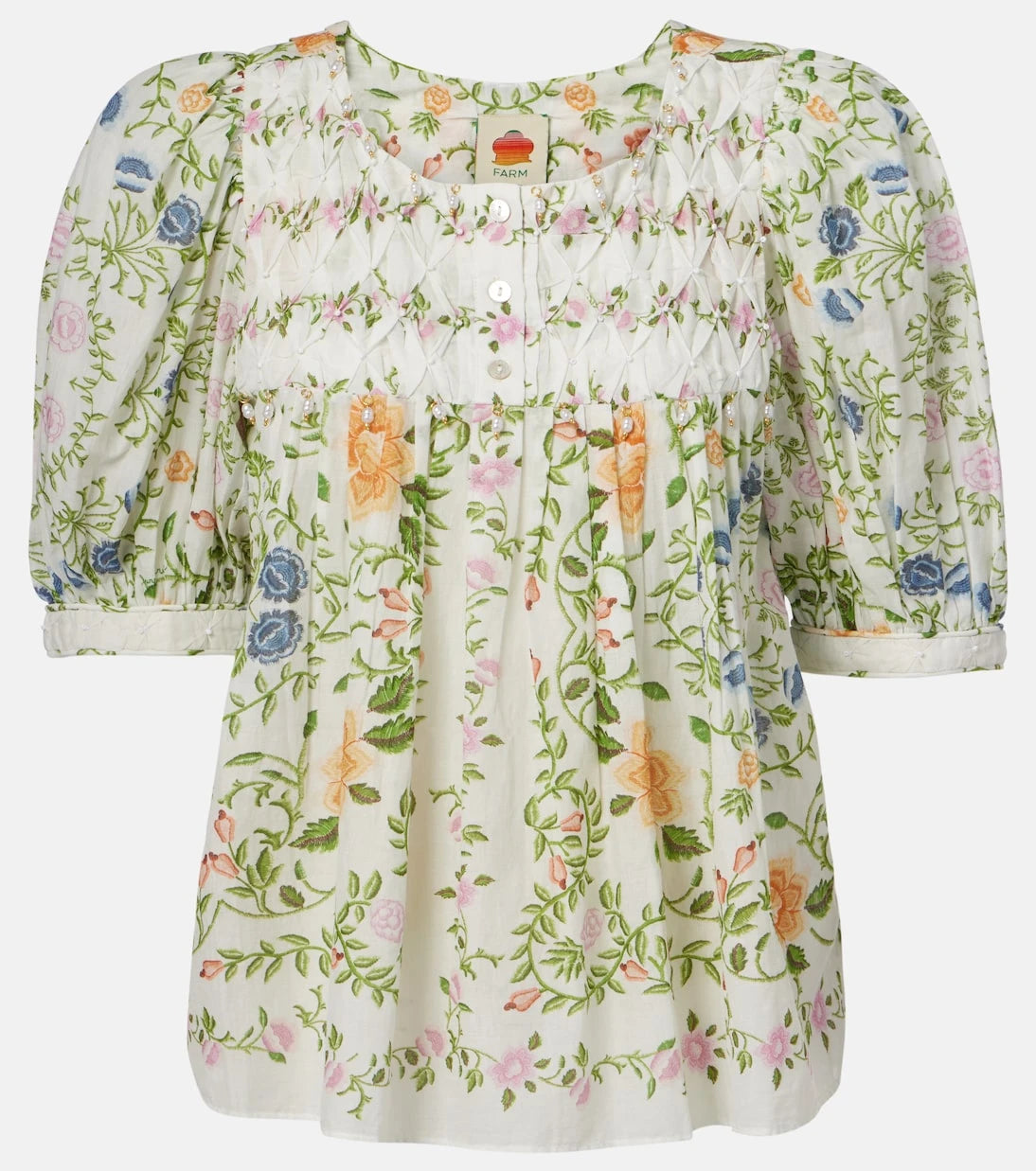 Farm Rio - Folk Floral embellished cotton blouse