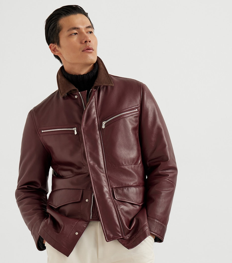 Red Leather-Suede Padded Jacket