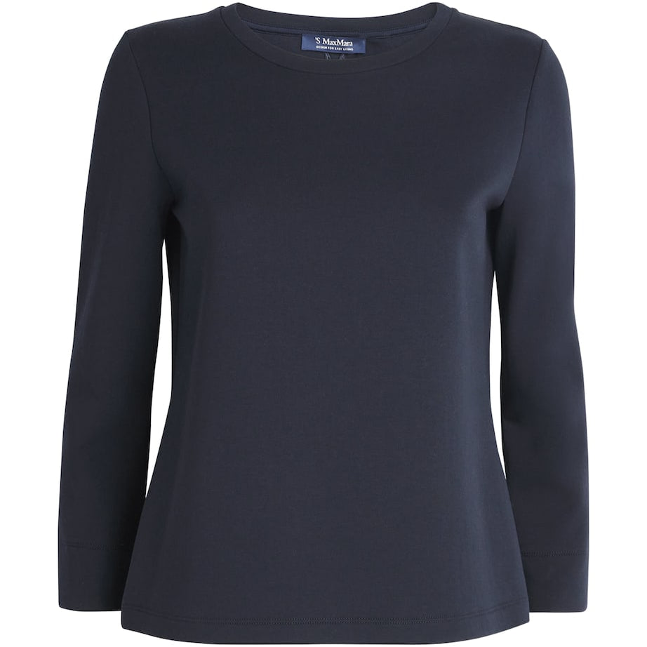 Max Mara Blue Cotton-Blend Long-Sleeve T-Shirt