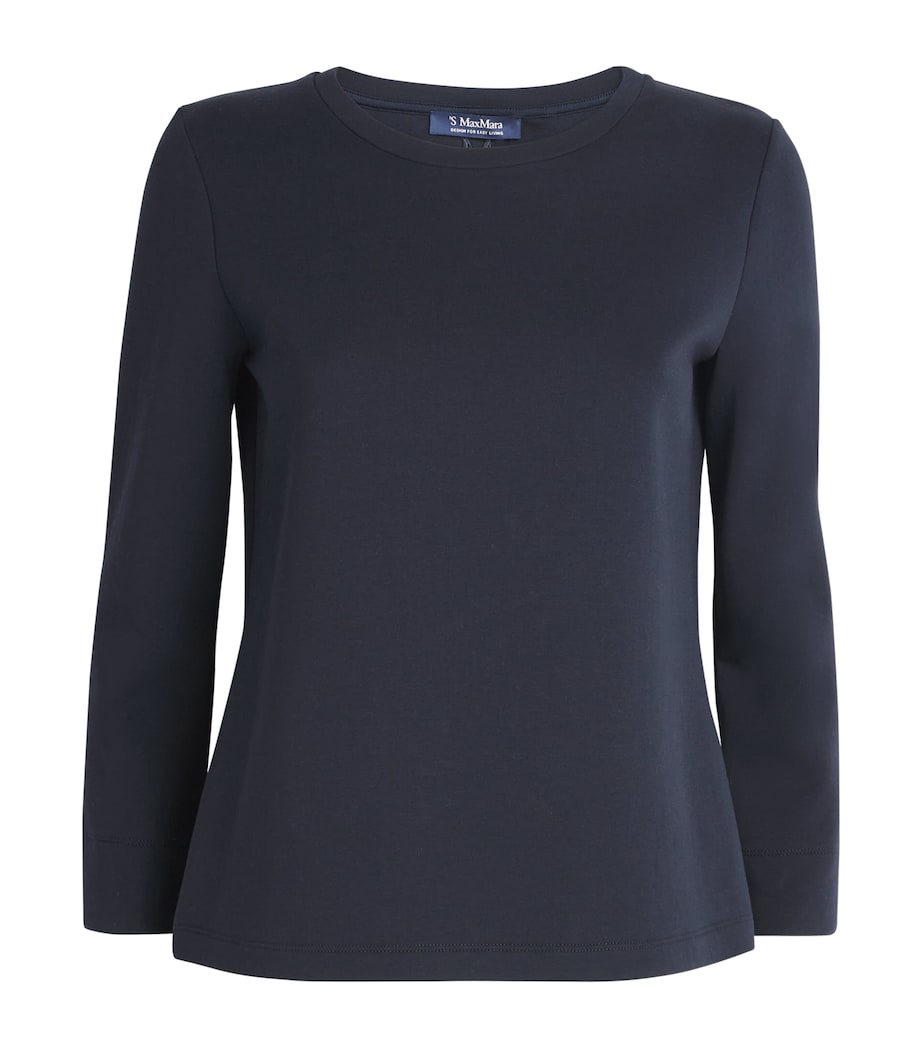 Max Mara Blue Cotton-Blend Long-Sleeve T-Shirt