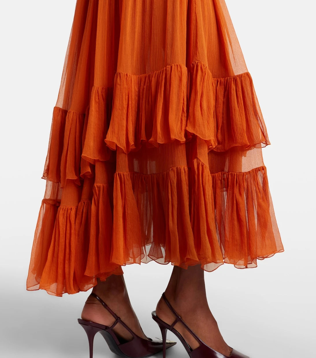 Saint Laurent - Ruffled sheer silk maxi skirt