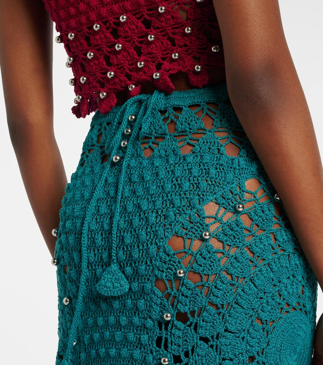 Rabanne - Embellished crochet cotton midi skirt