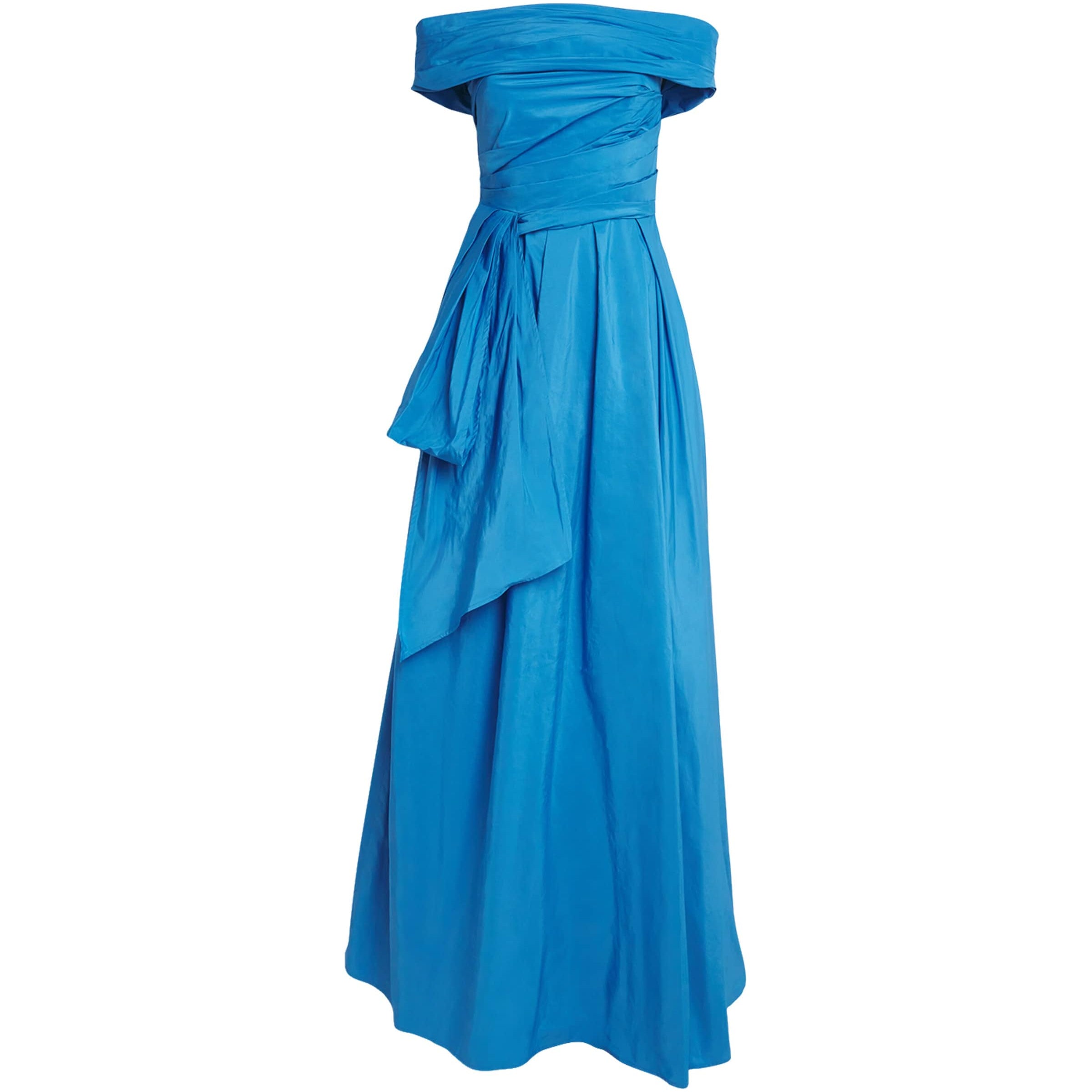 Blue Taffeta Off-The-Shoulder Gown