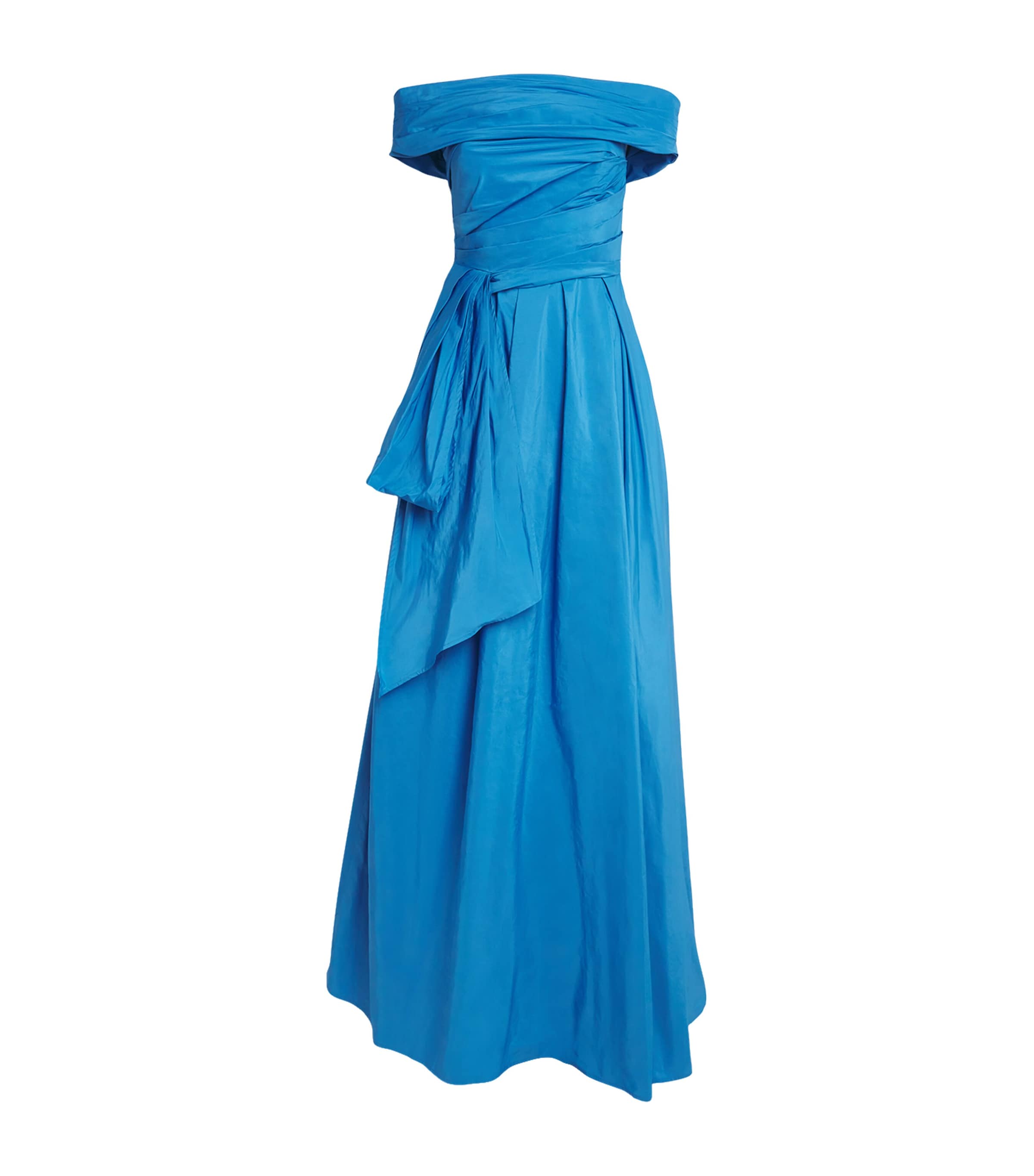 Blue Taffeta Off-The-Shoulder Gown