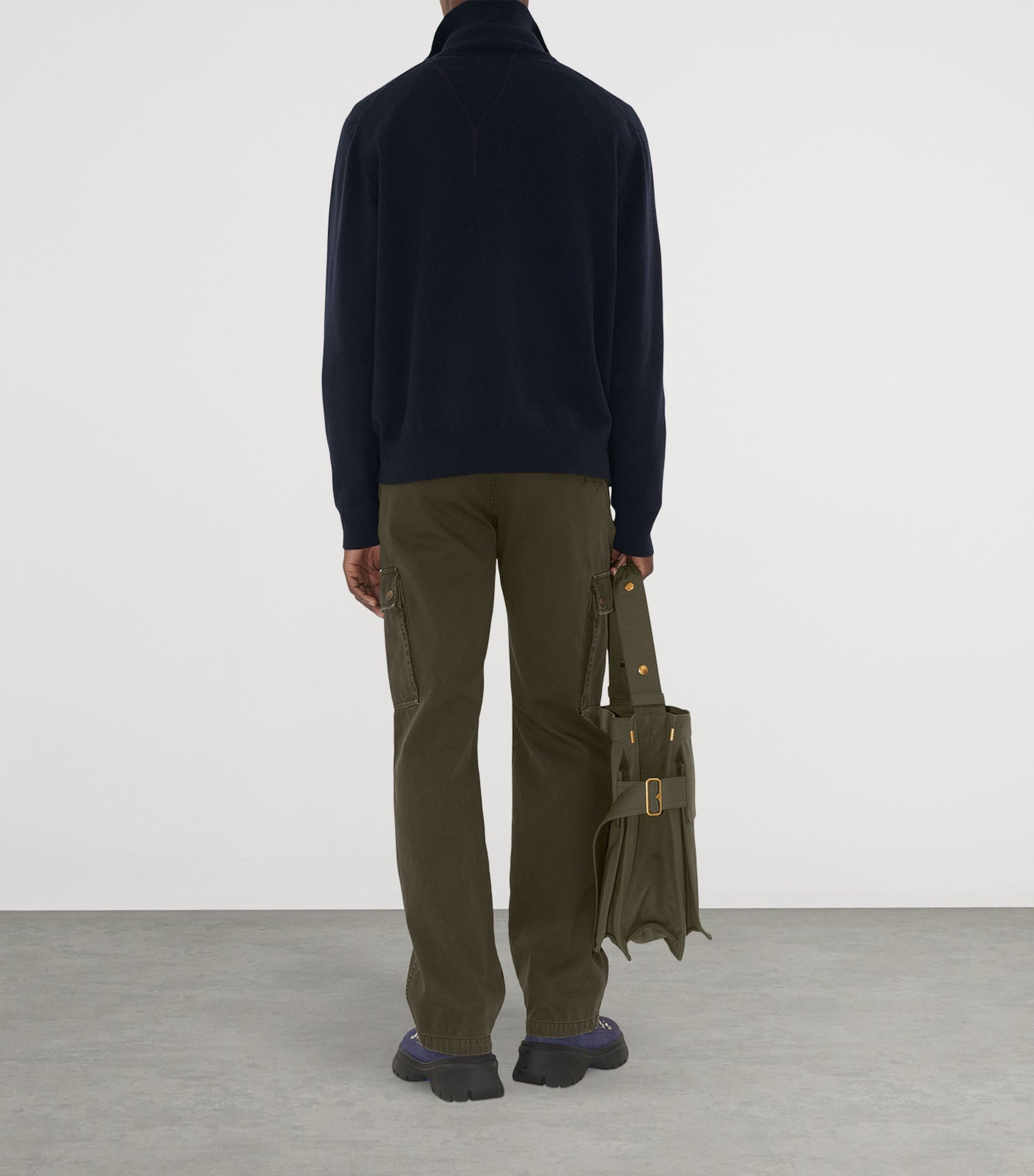 Navy Cashmere-Blend Quarter-Zip Slim Sweater