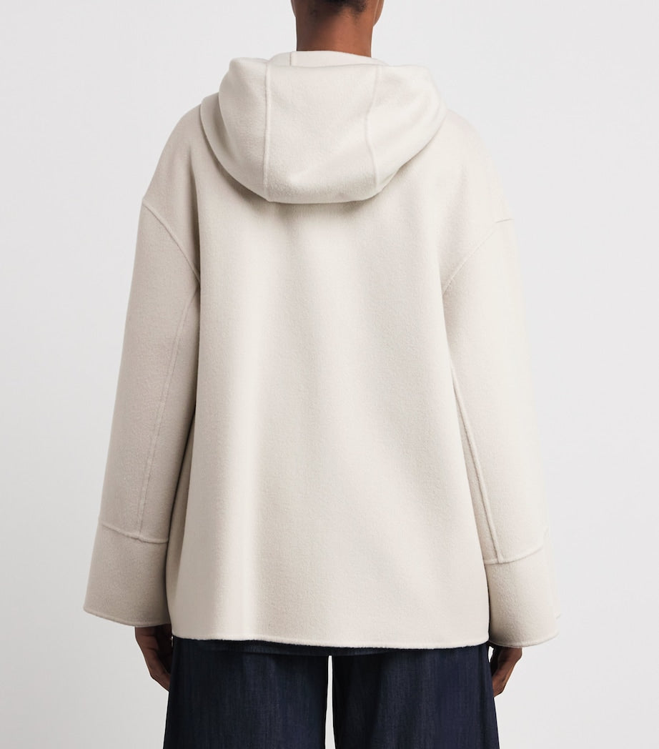 Max Mara White Virgin Wool Hooded Coat