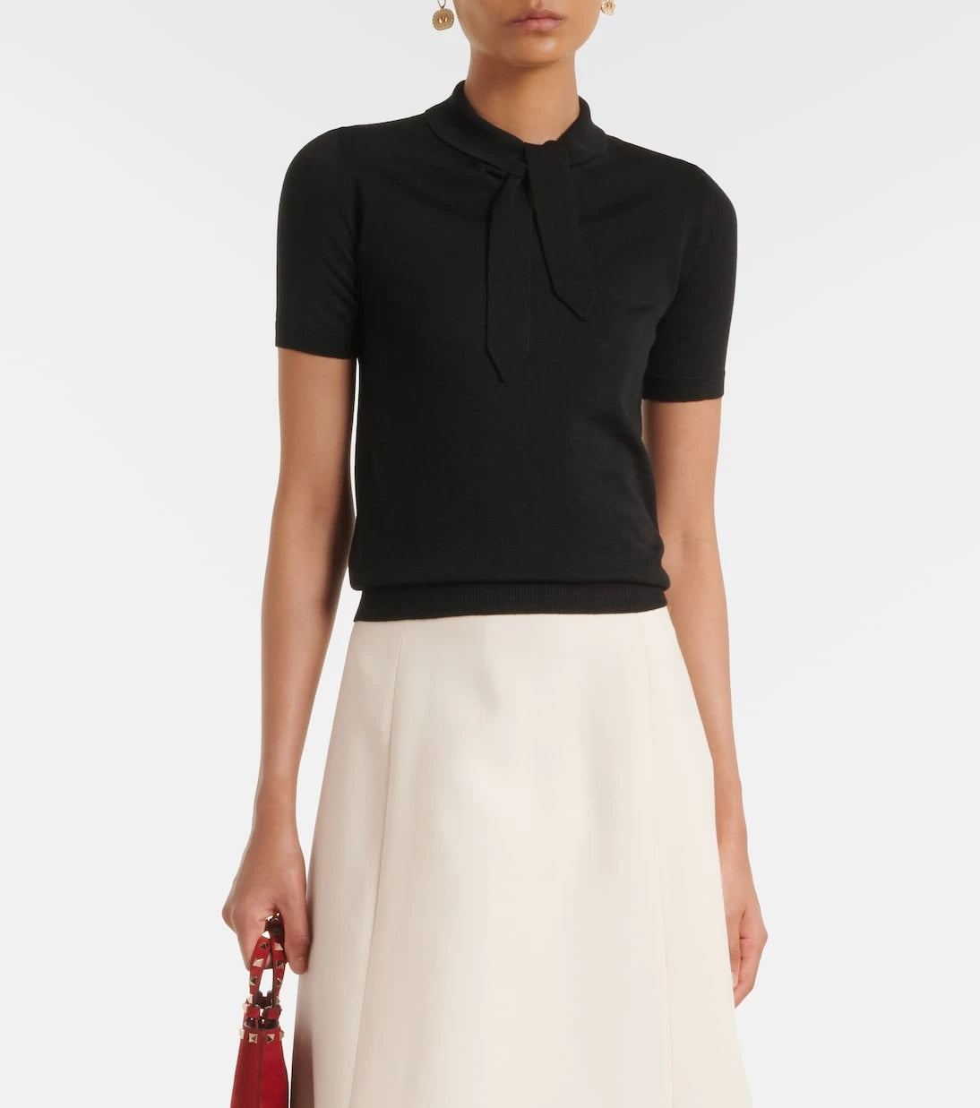 Valentino - VLogo tie-neck wool-blend top