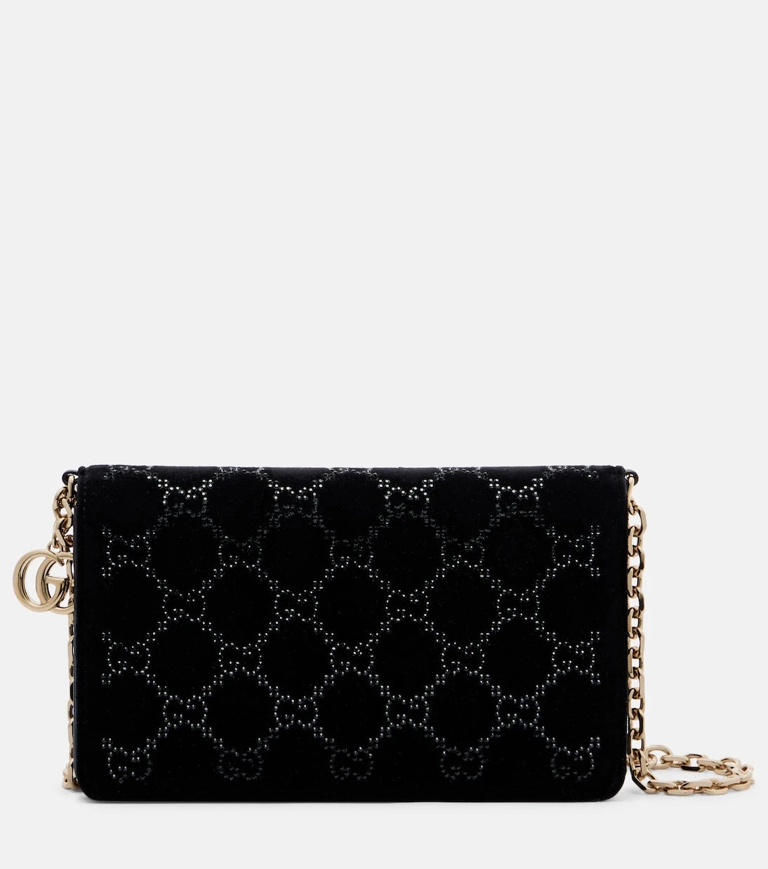 Gucci - محفظة مخملية GG كريستال مع سلسلة