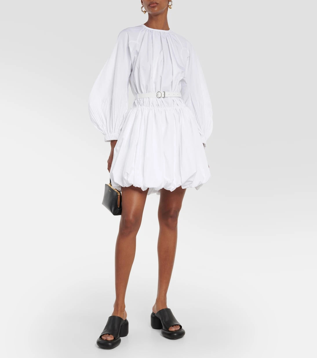 Jil Sander - Leather-trimmed cotton poplin minidress