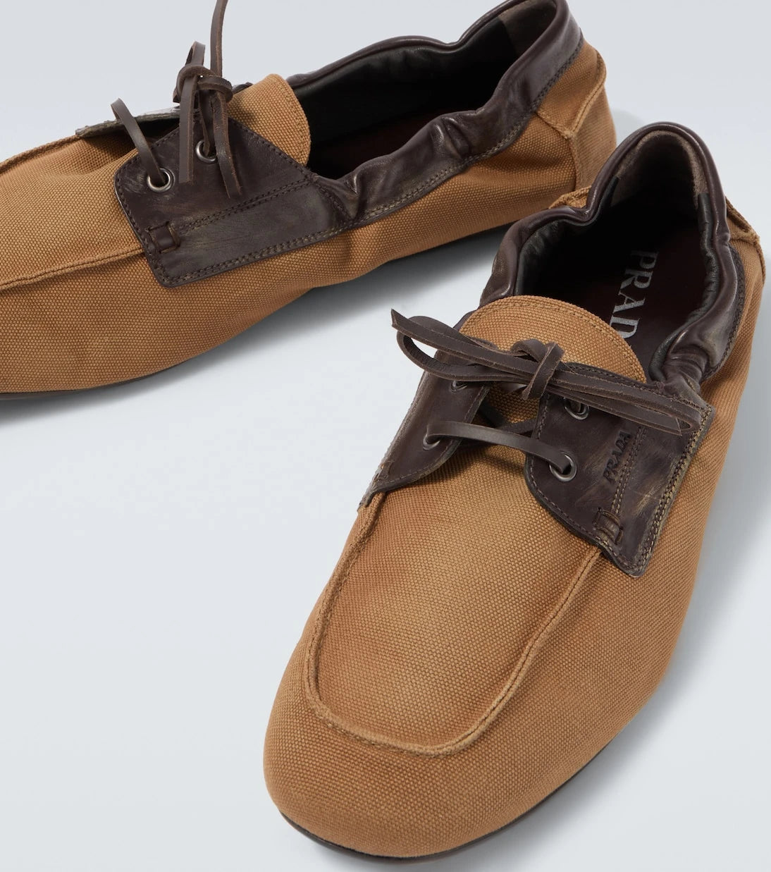 Prada - Shuffle leather-trimmed canvas boat shoes