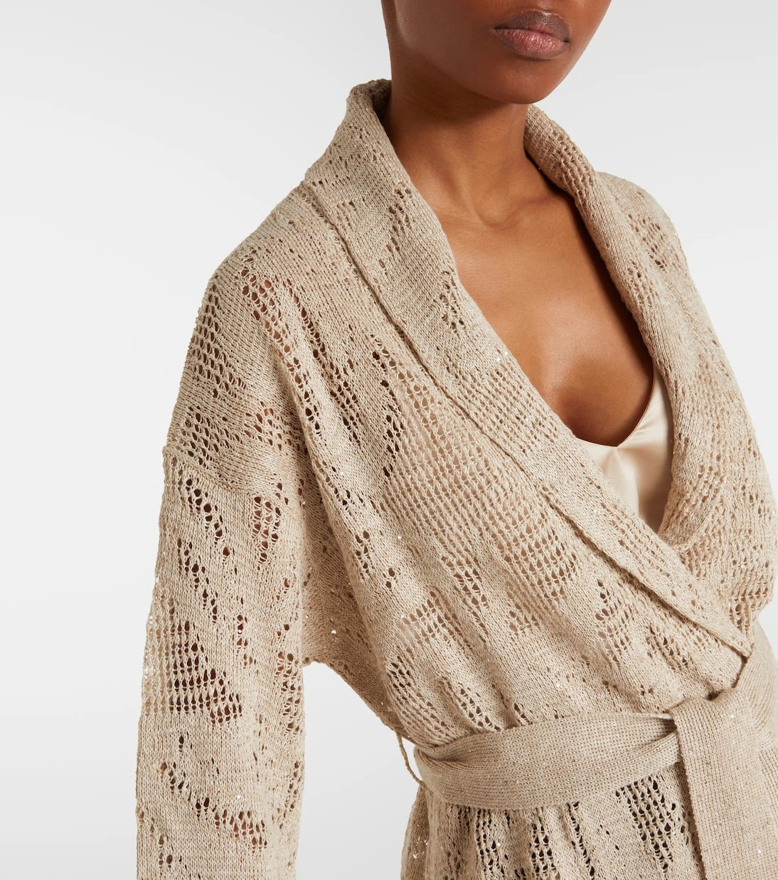 Brunello Cucinelli - Open-knit linen and cotton wrap cardigan
