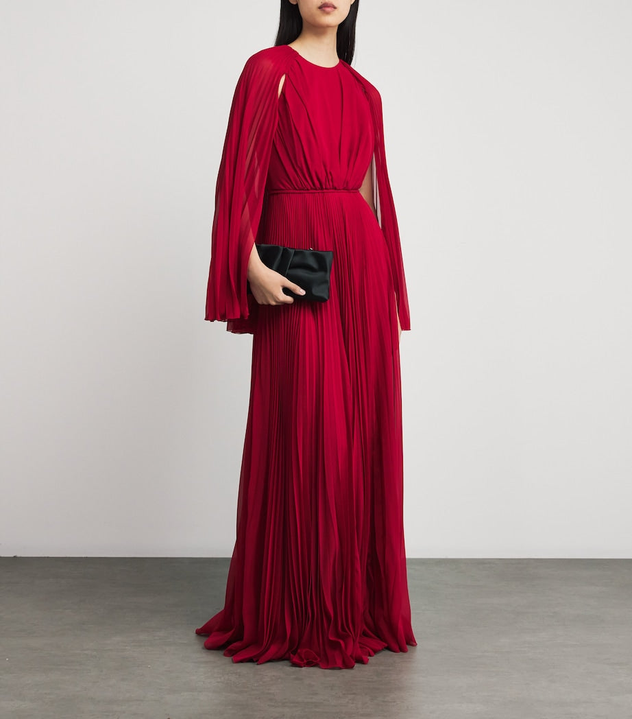 Red Silk-Georgette Pleated Gown
