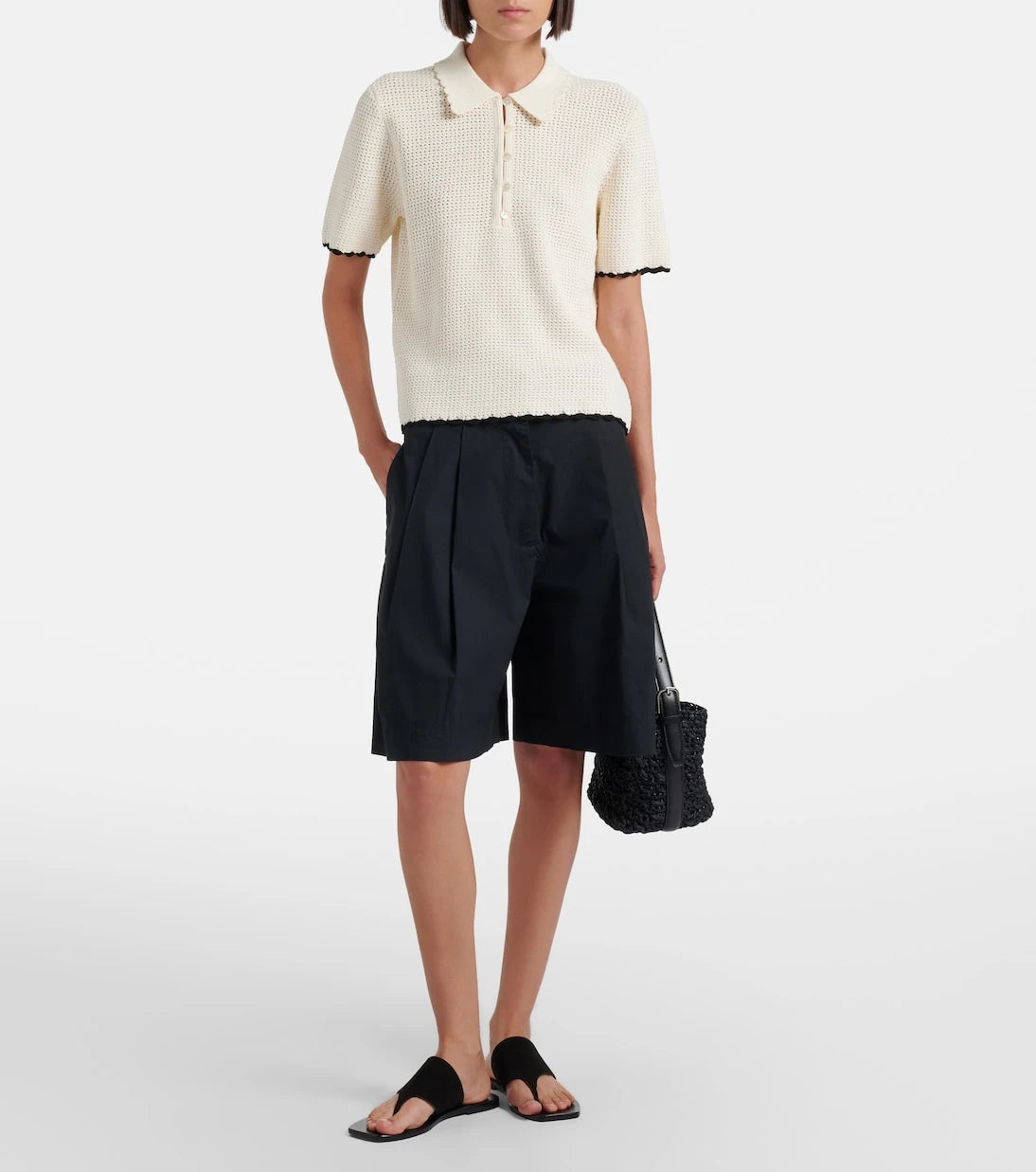 Frame - Daybreak crochet scalloped polo shirt