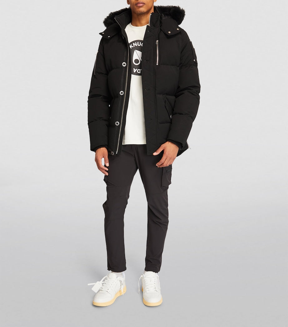Black Shearling-Collar Puffer Jacket