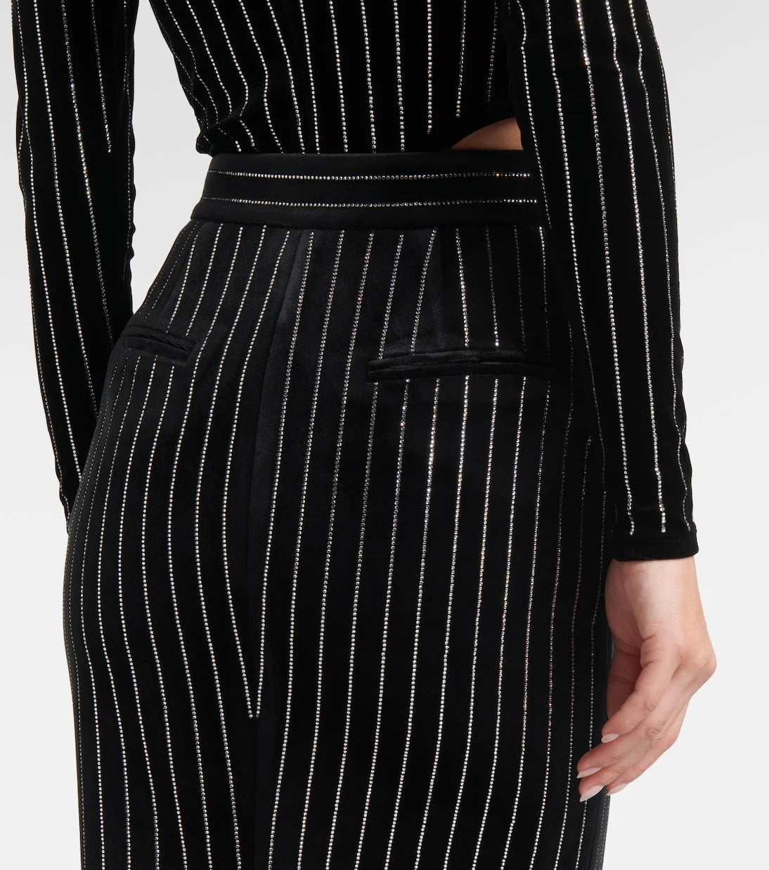 Alex Perry - Column embellished pinstripe velvet maxi skirt
