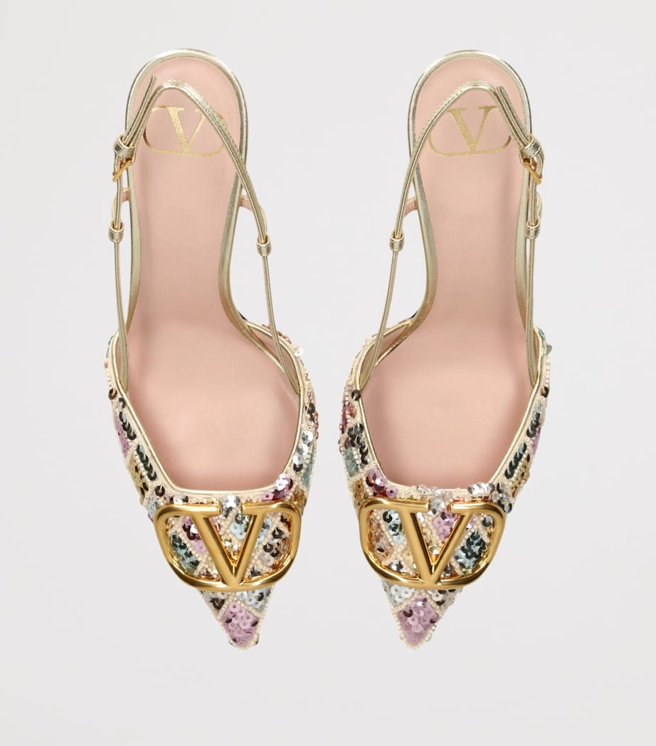 Sequin VLogo Slingback Heels 80