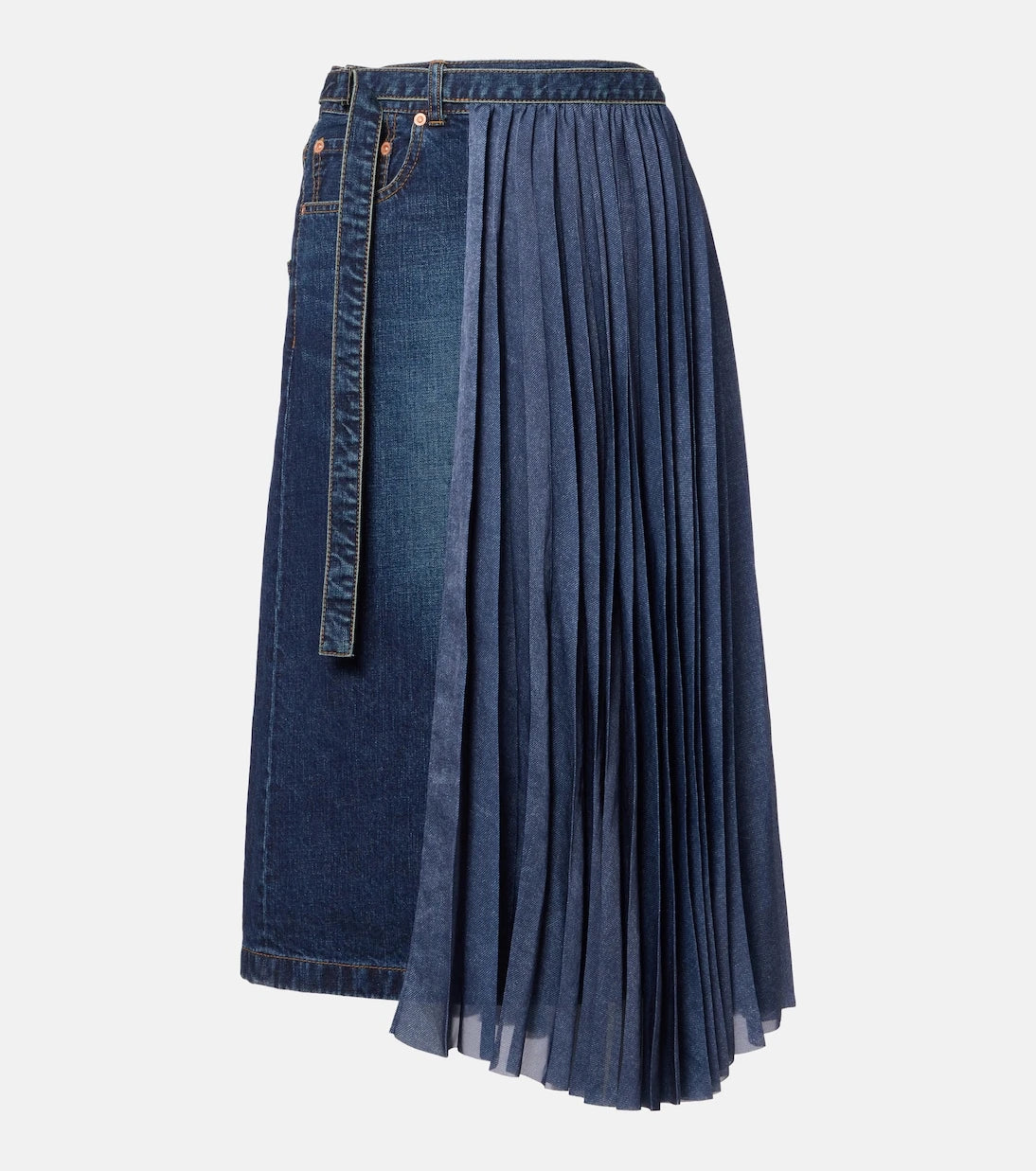 Sacai - Pleated denim midi skirt