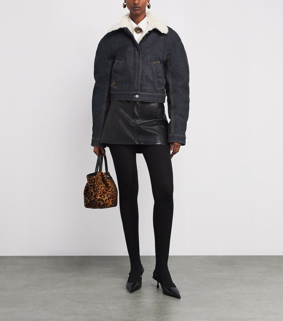 Jacquemus Navy Shearling-Trim Denim Bomber Jacket