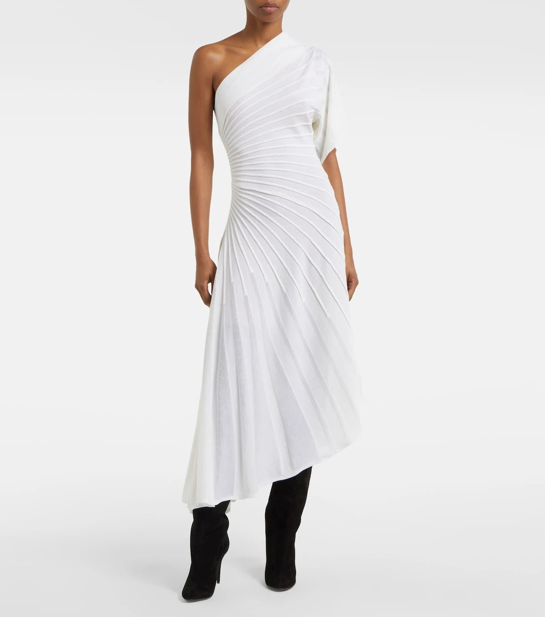 Alaïa - Asym Ray virgin wool midi dress