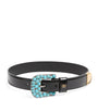 Valentino Garavani Black Leather VLogo Signature Gemstone Belt