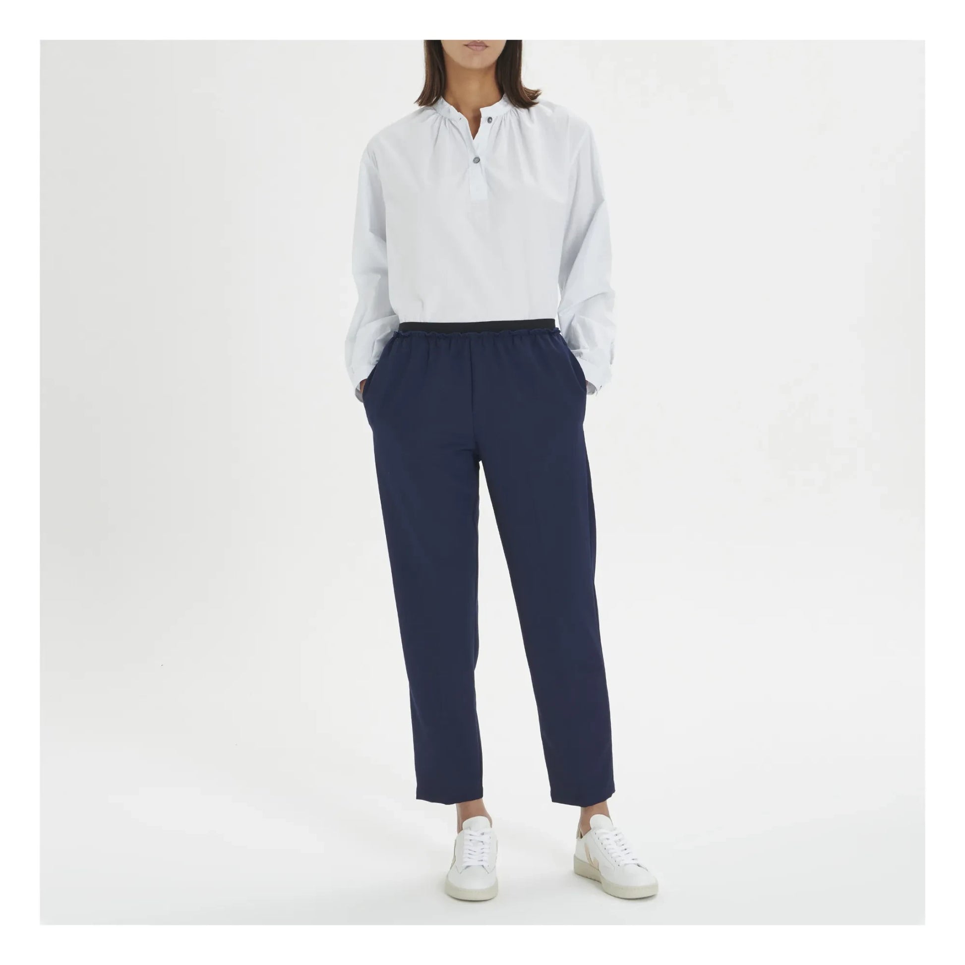 Pomandère - Elasticated Wool Pants | Navy blue