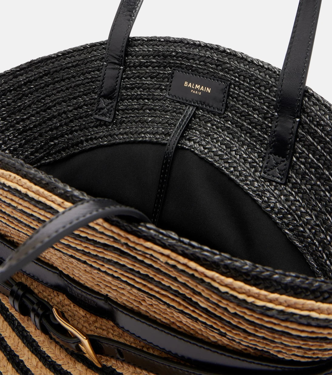 Balmain - Raffia-effect striped shoulder bag