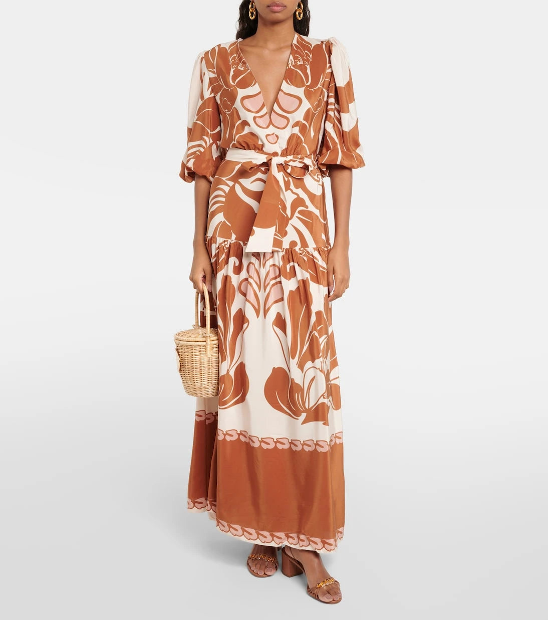 Adriana Degreas - Printed puff-sleeve silk maxi dress