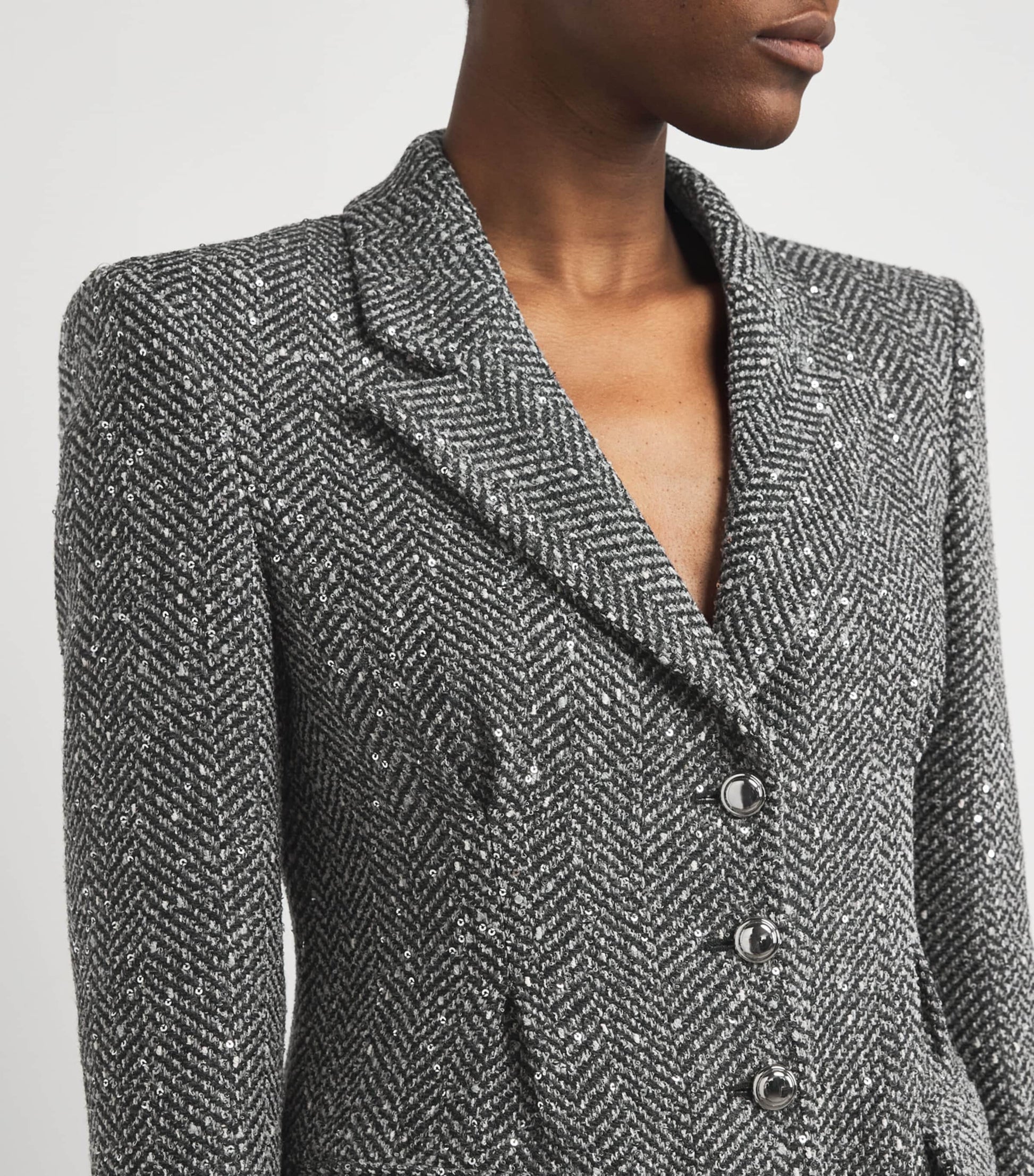 Alessandra Rich Grey Tweed Sequinned Coat
