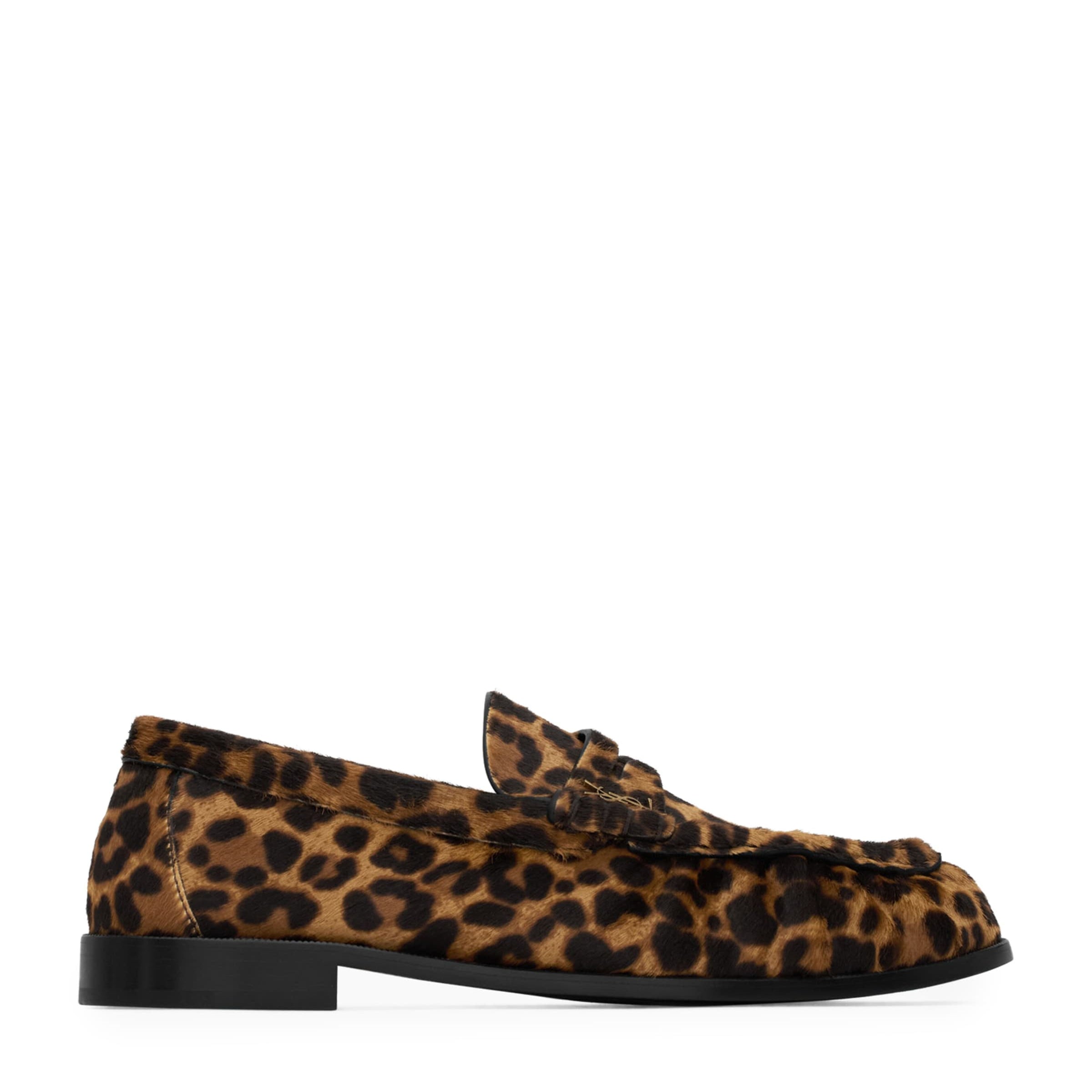 Saint Laurent Nude Leather Leopard Loafers