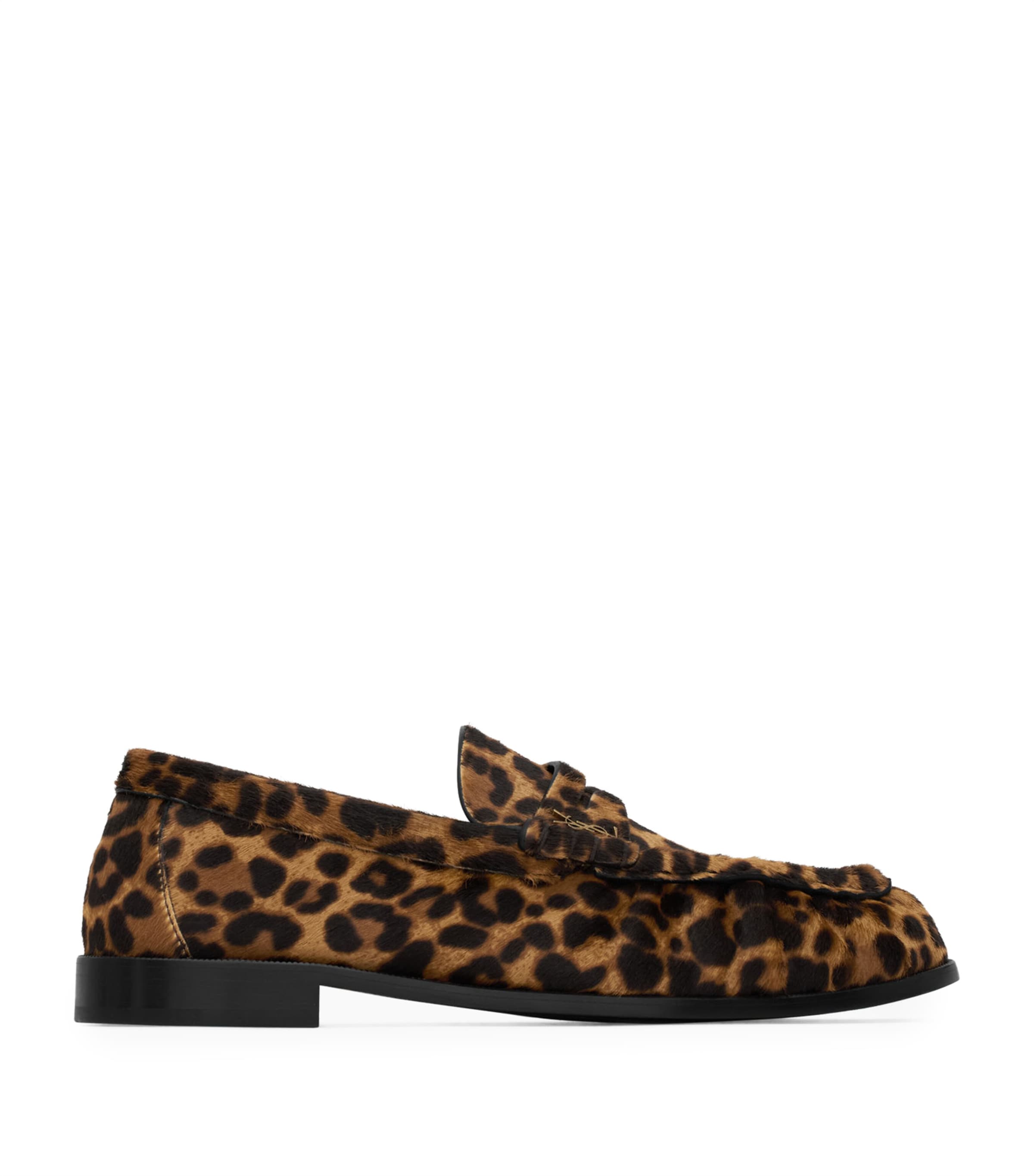 Saint Laurent Nude Leather Leopard Loafers