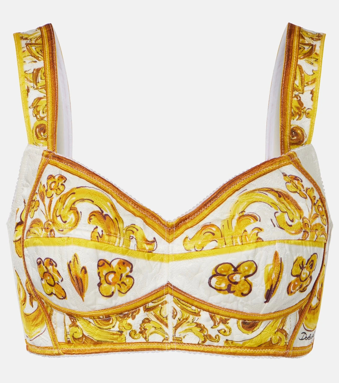 Dolce&Gabbana - بلوزة قصيرة من البوبلين بنقشة مايوليكا