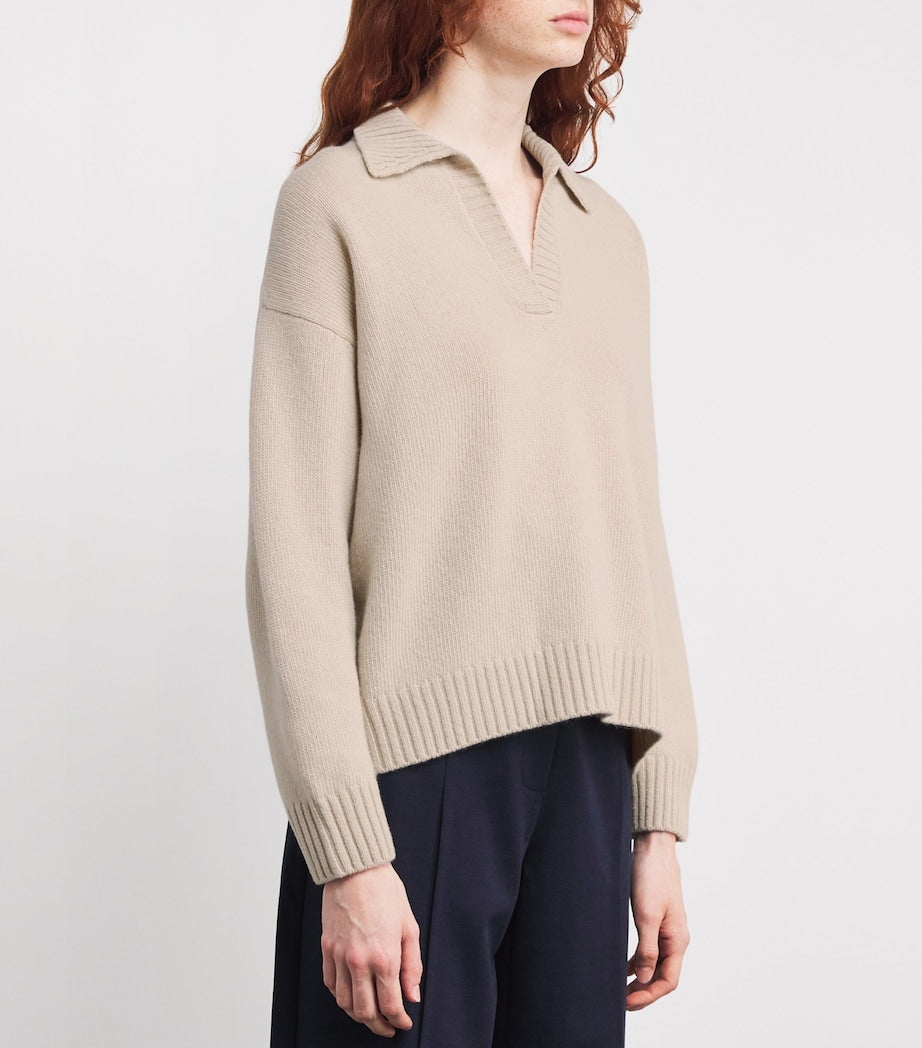 Weekend Max Mara Beige Virgin Wool Open-Collar Sweater