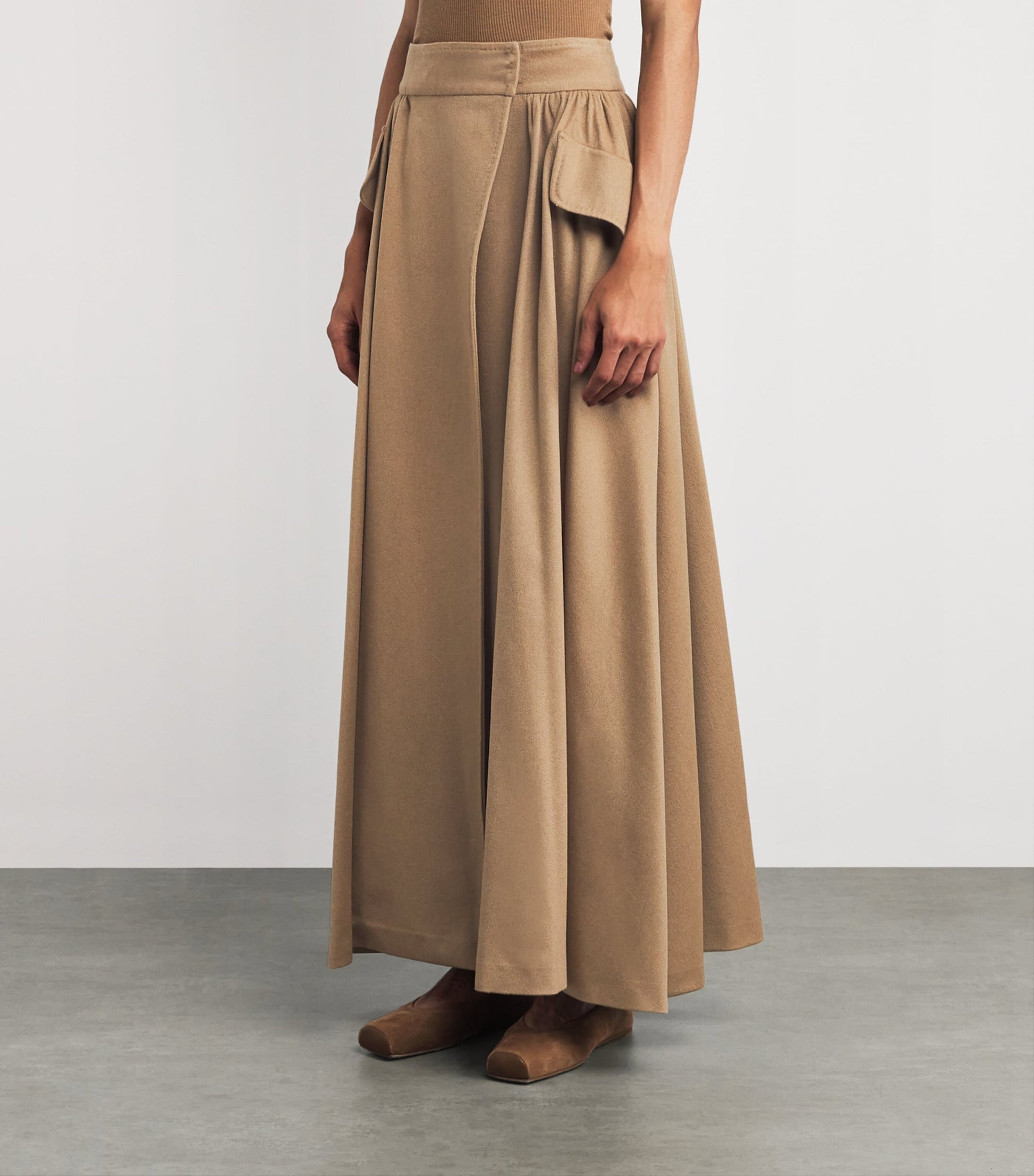 Beige Camel Wool Maxi Skirt