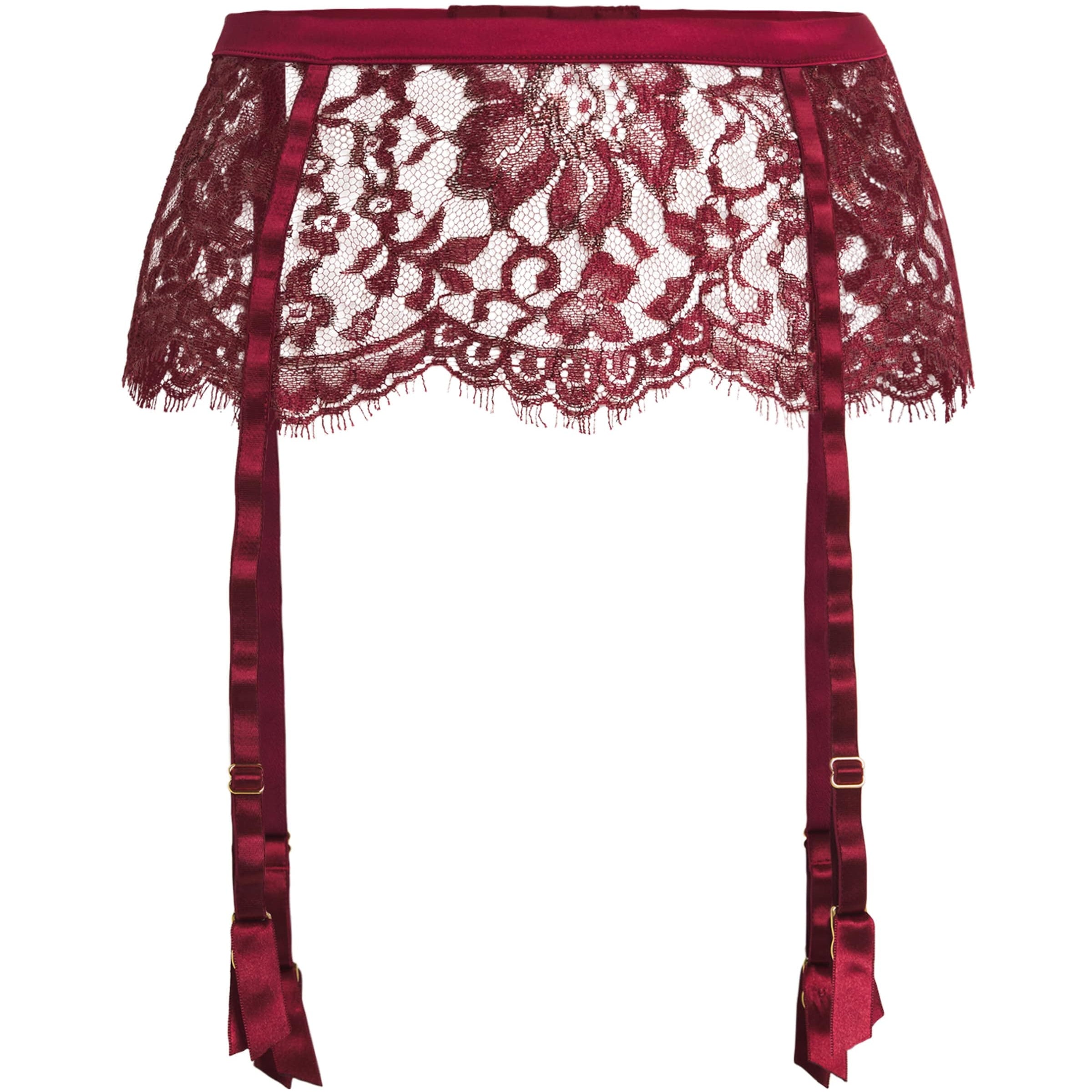 Coco De Mer Burgundy Lace-Silk Naraya Suspender Belt