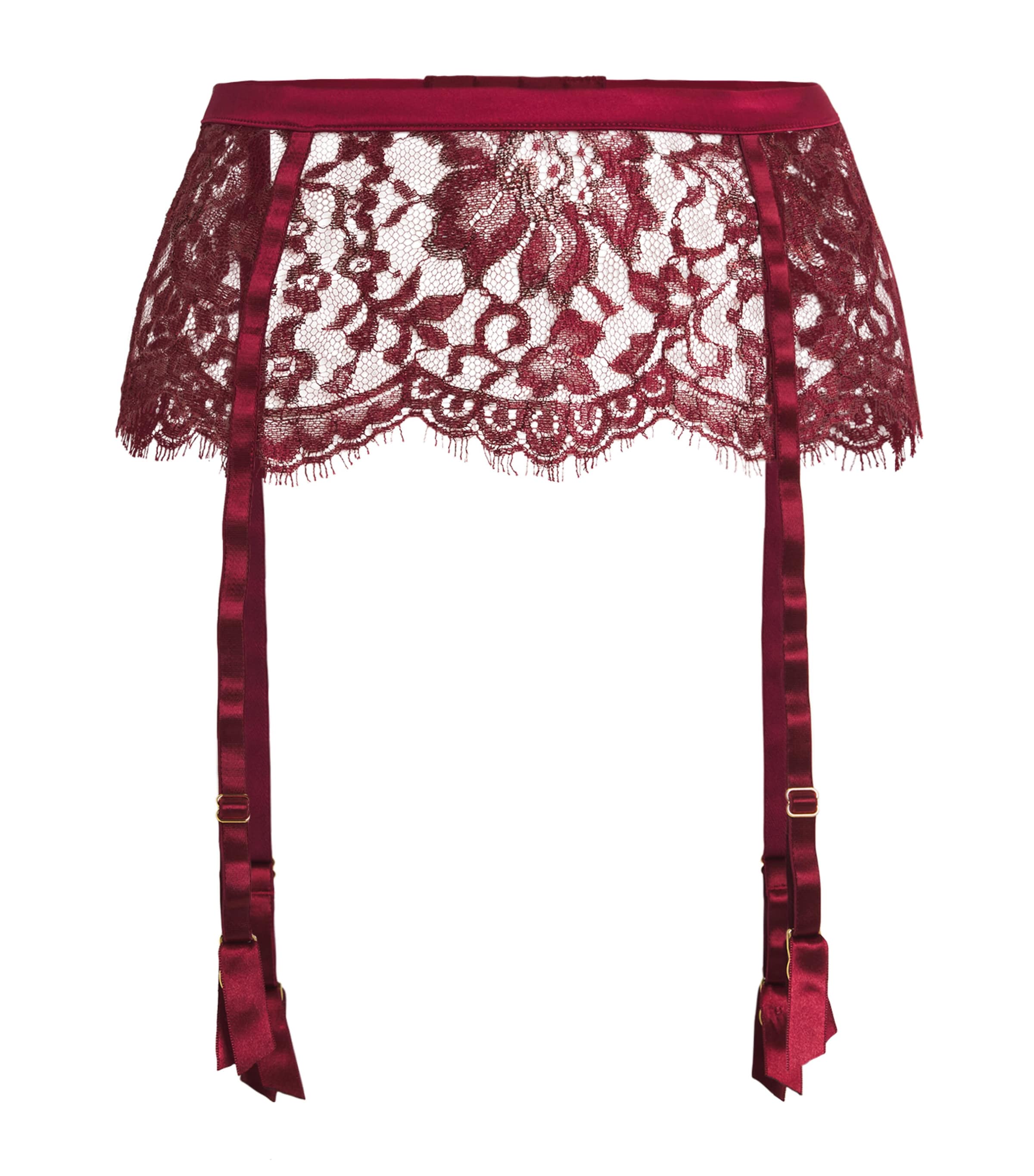 Coco De Mer Burgundy Lace-Silk Naraya Suspender Belt