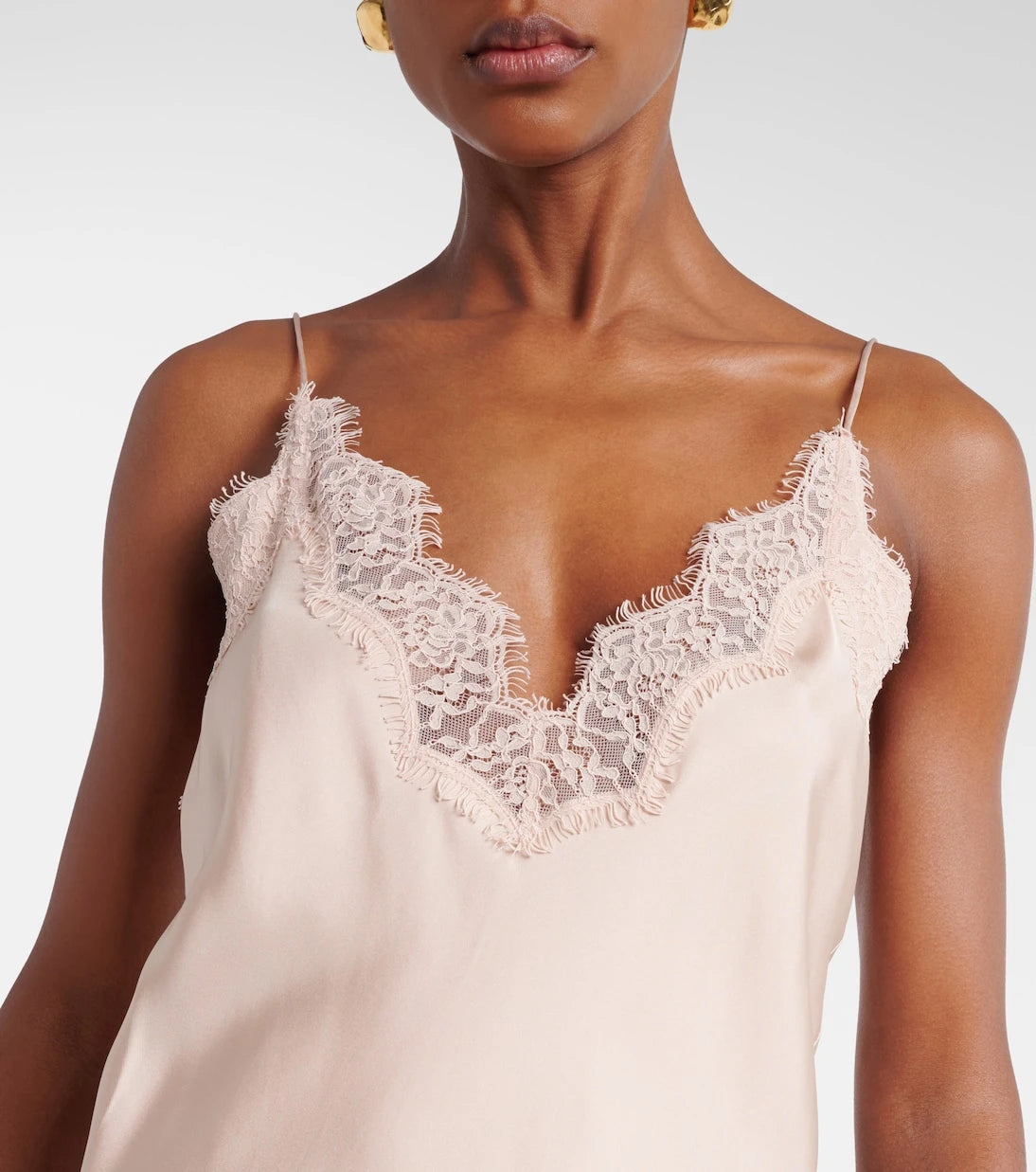 Róhe - Lace-trimmed silk satin slip dress