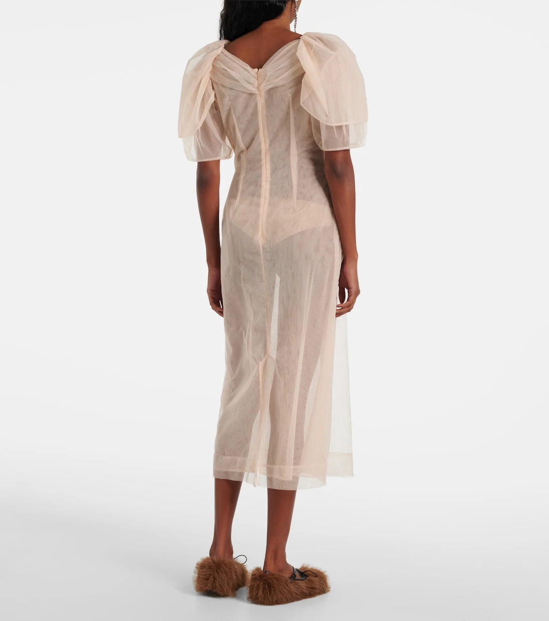 Simone Rocha - فستان ميدي شبكي مكشكش ومزين بالخرز