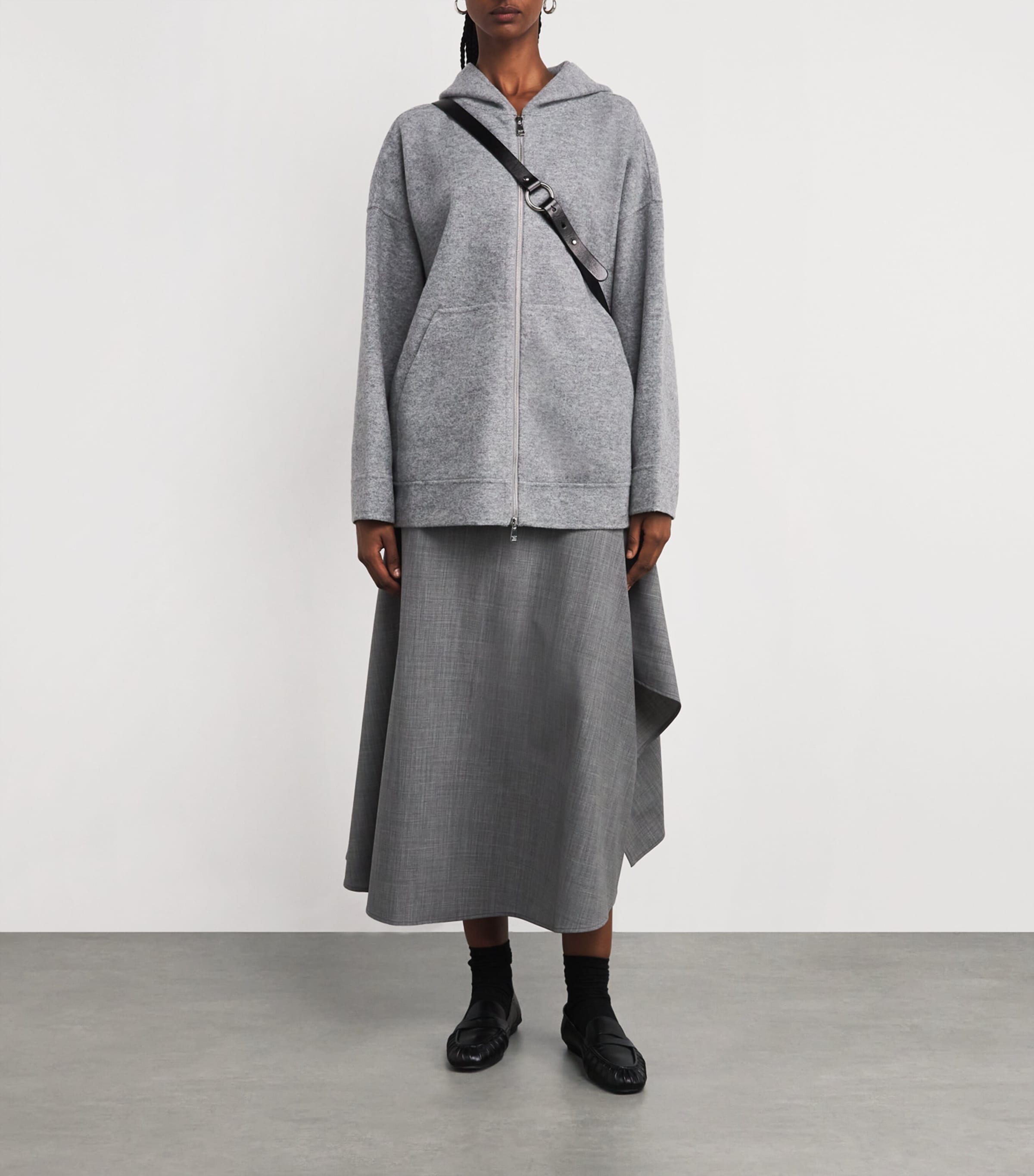 Max Mara Grey Wool-Blend Zip-Up Hoodie