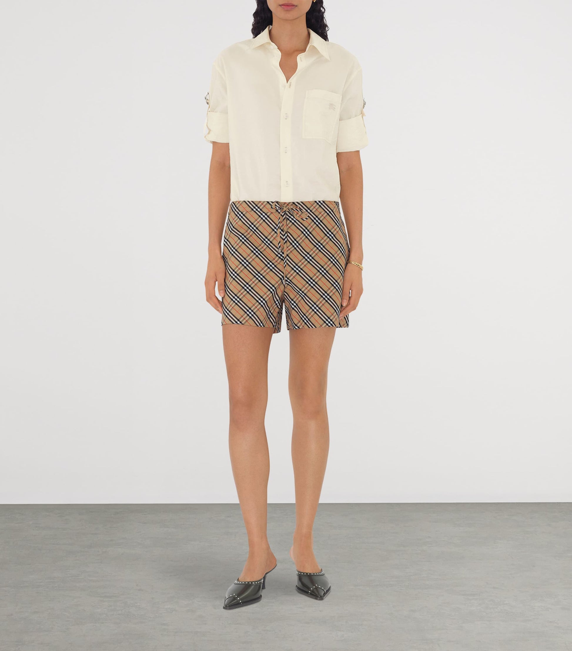 Beige Cotton Check Pyjama Shorts
