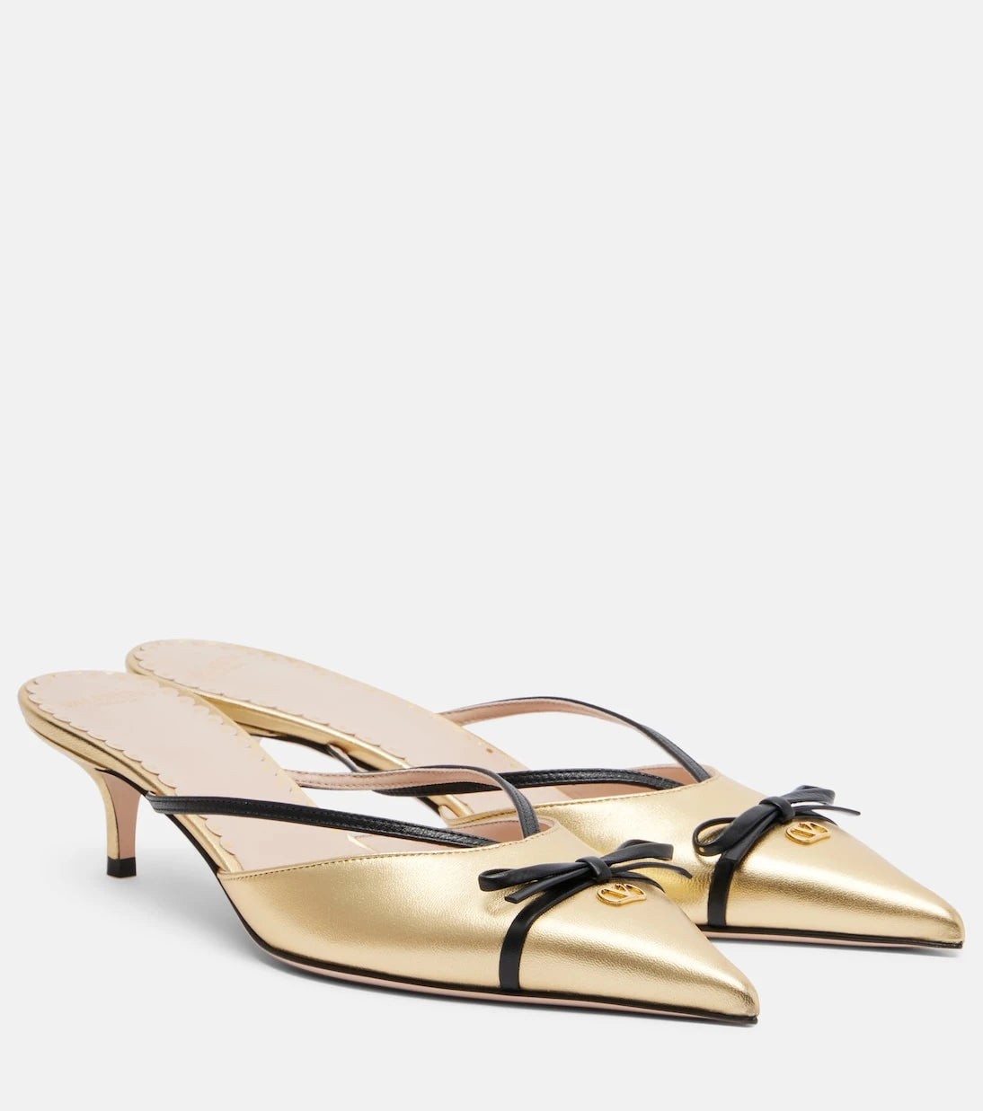 Valentino Garavani - Bepointy VLogo 45 metallic leather mules